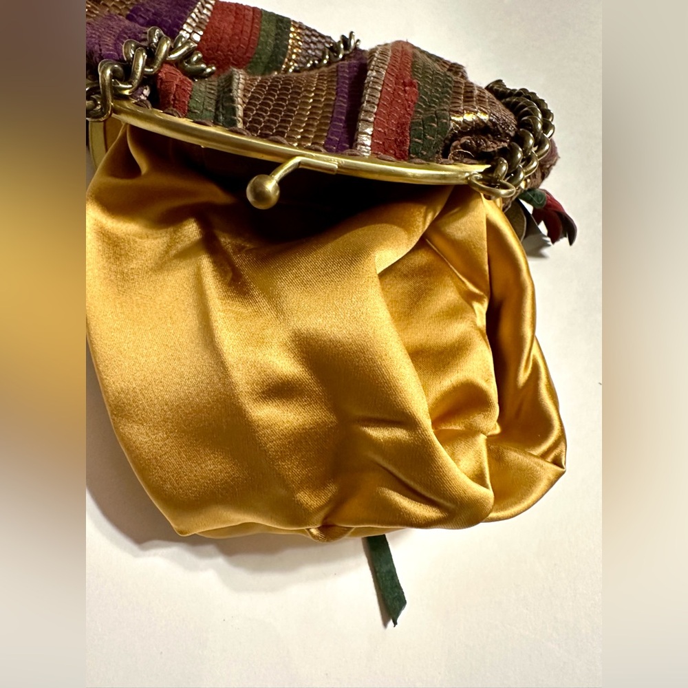 VTG NEW Elisa Atheniense Metalic Floral Artsy Leather Purse Chain Shoulder Bag - Picture 8 of 9